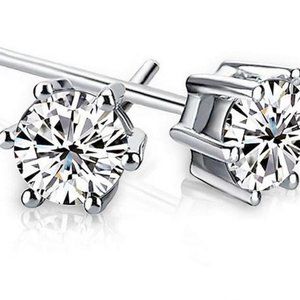 925 Sterling silver Shining Diamond Crown Stud ear